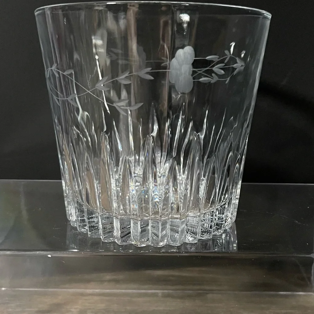 Princess House Heritage Etched Floral‎ Cut Glass Ice Bucket Clear Barware 5.25